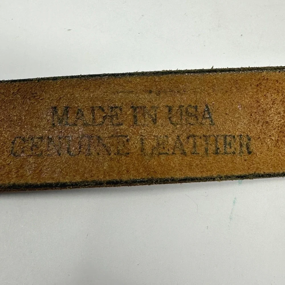 Vintage Tooled Leather Fishing Belt USA Made Bass Scene Preston Brown 32-36